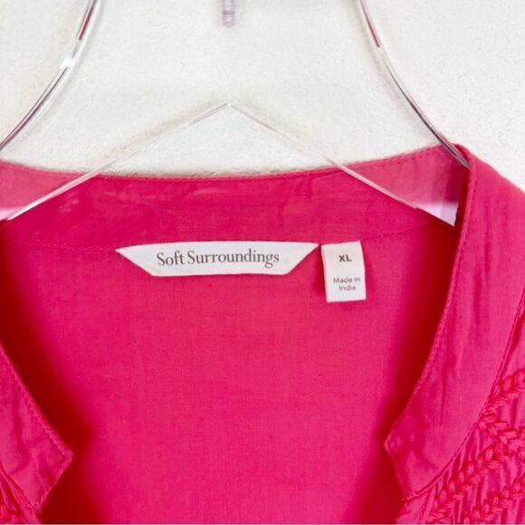 Soft Surroundings Coral Button Down Embroidered Blouse Artsy Lagenlook XL - Picture 5 of 5